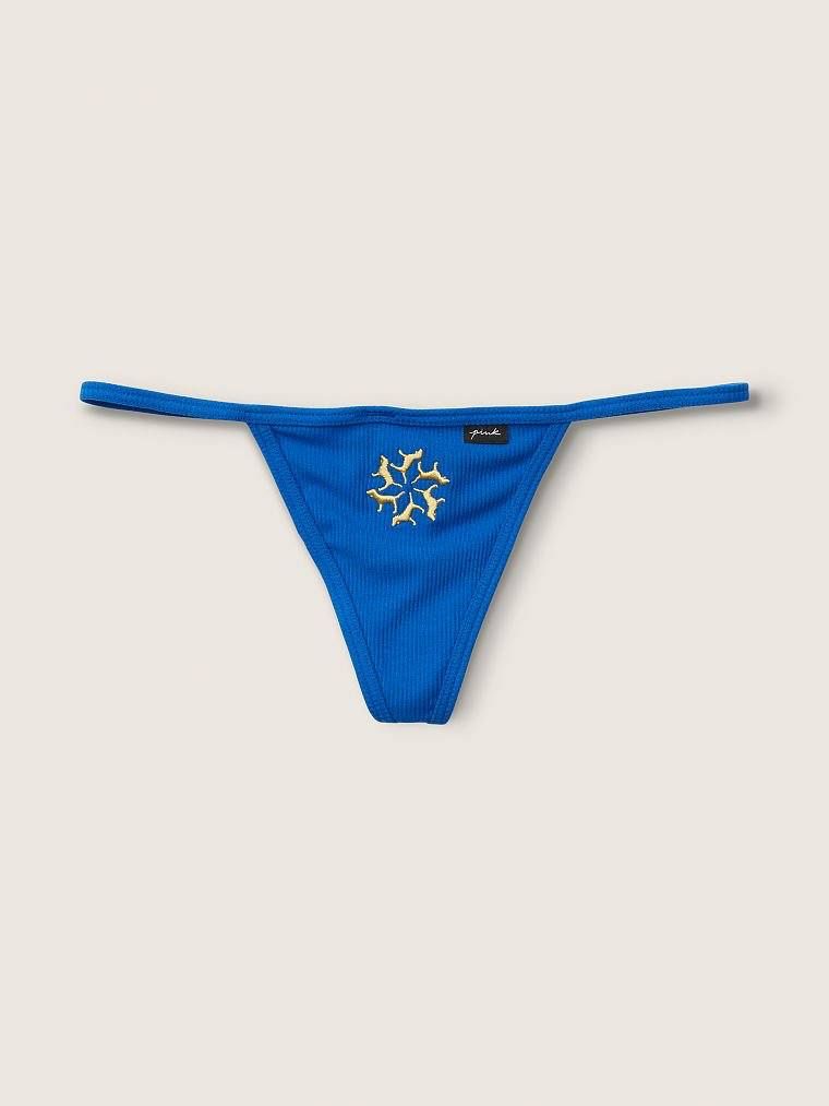 Трусики Pink Victoria’s Secret Cotton Thong V-String Panty синего цвета, L
