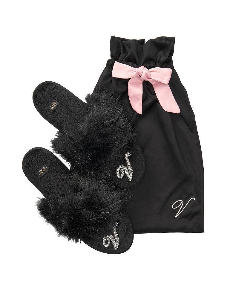Домашние Тапочки Victoria’s Secret Slippers Shine Logo «V» Чёрные