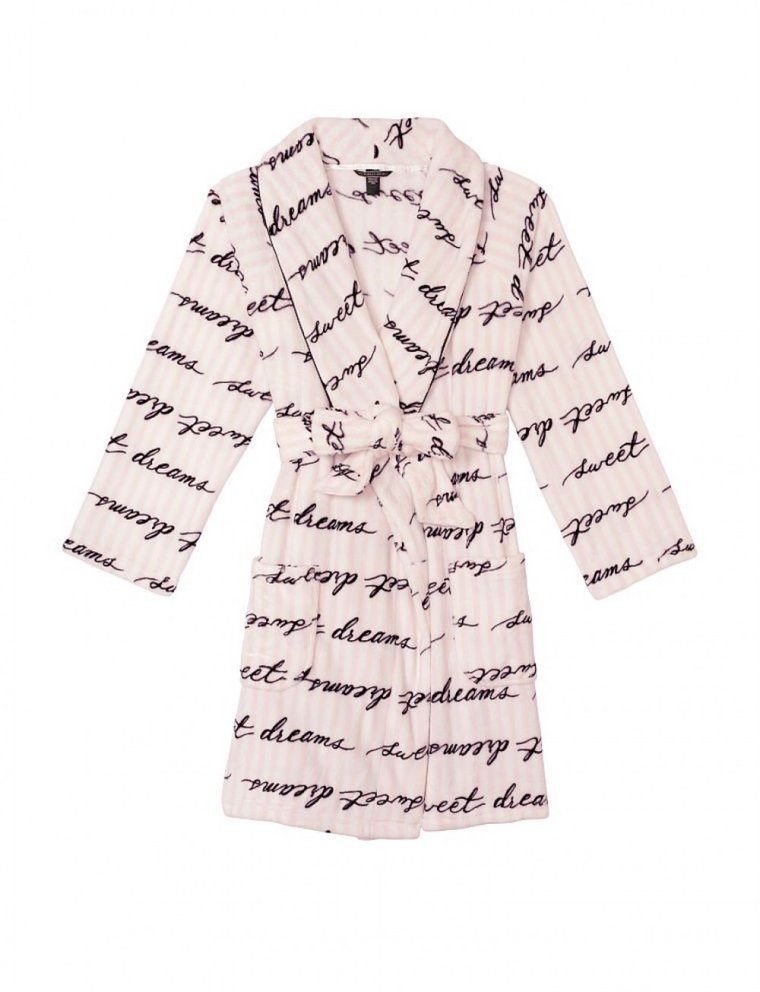 Халат плюшевый Victoria’s Secret Logo Short Cozy Robe Sweet Dreams Stripe